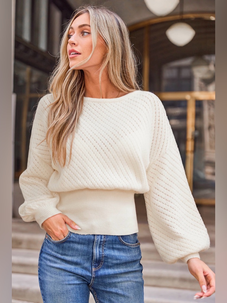 Cupshe Medium Cream Never Too Late Knit Cinched Waist Cottagecore Boho Sweater
